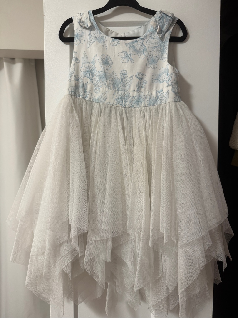 Toddler White Tulle Dress with Light Blue Floral Bodice